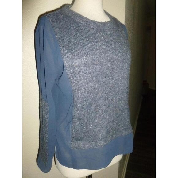 Aryn K. Sheer Chiffon Back Fashion Sweater Top in Navy Blue Pullover‎ M Medium - Picture 2 of 6